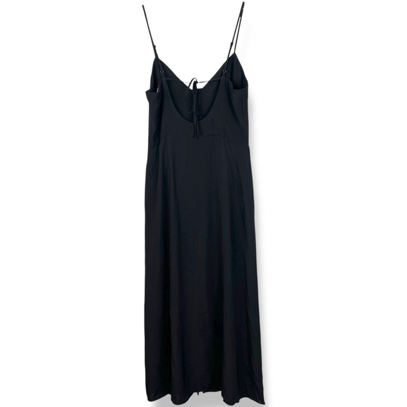 H&M Black Midi Sleeveless Spaghetti Strap Tie Back Button Front Slit Dress sz 4 - Picture 5 of 8